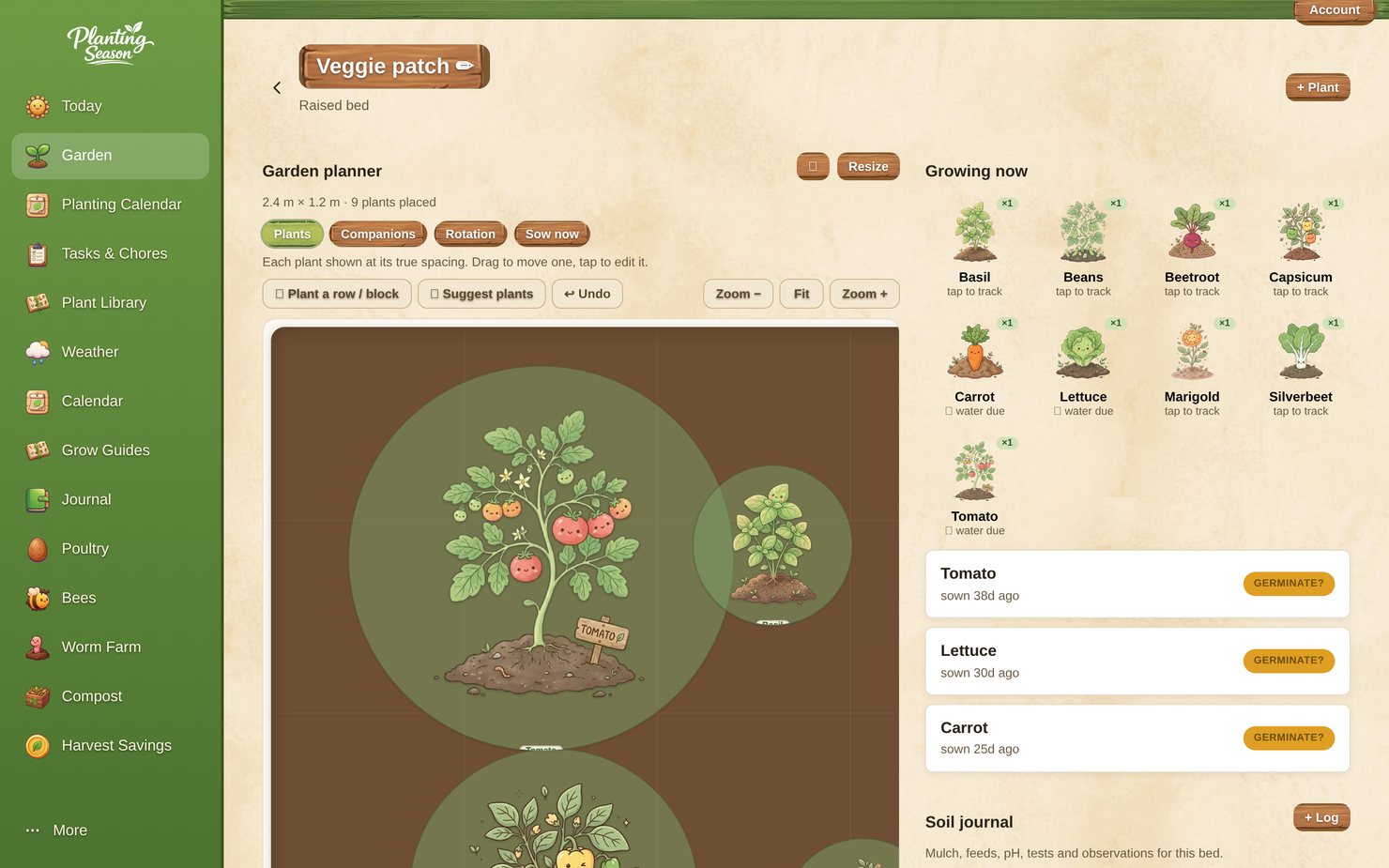 Garden Planner in the Planting Season app