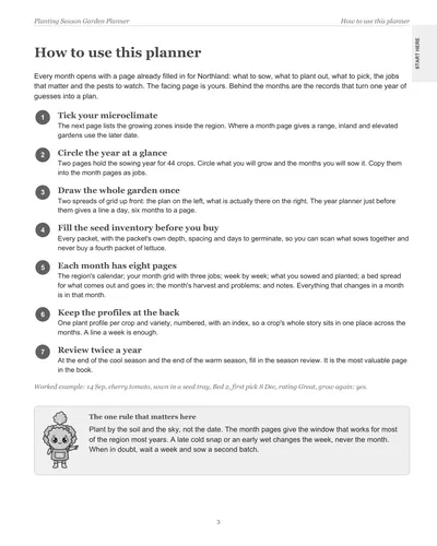 Page 3 of the Northland Garden Planner: how to use this planner, in seven steps, with a worked example for a cherry tomato